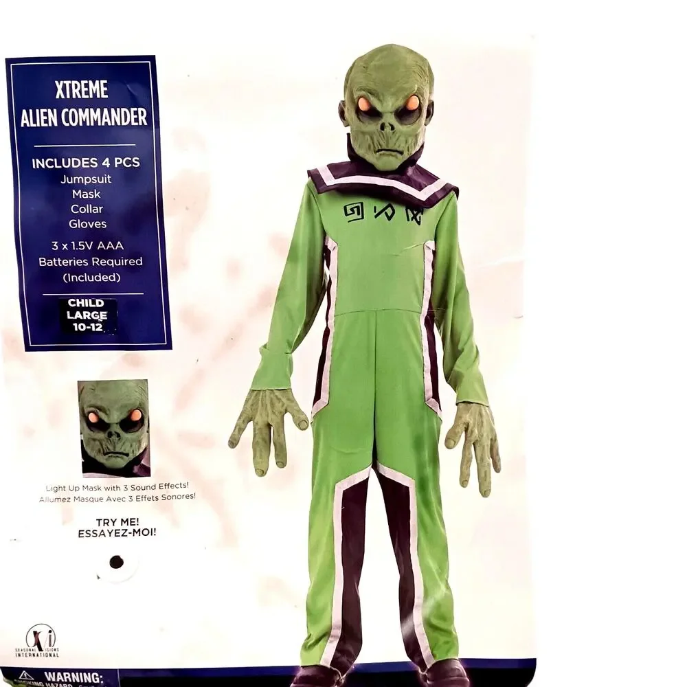 Alien‎ Costume CHILD Sz L 12-14 LIGHTS UP Space Creature w Batteries Halloween
